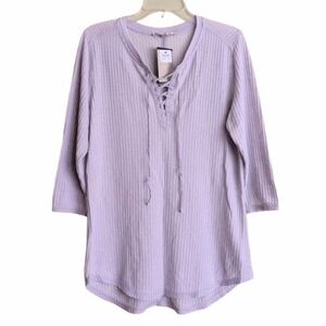 Seven7 Top Soft Waffle Knit Lavender Purple Lace-Up Front Size Large